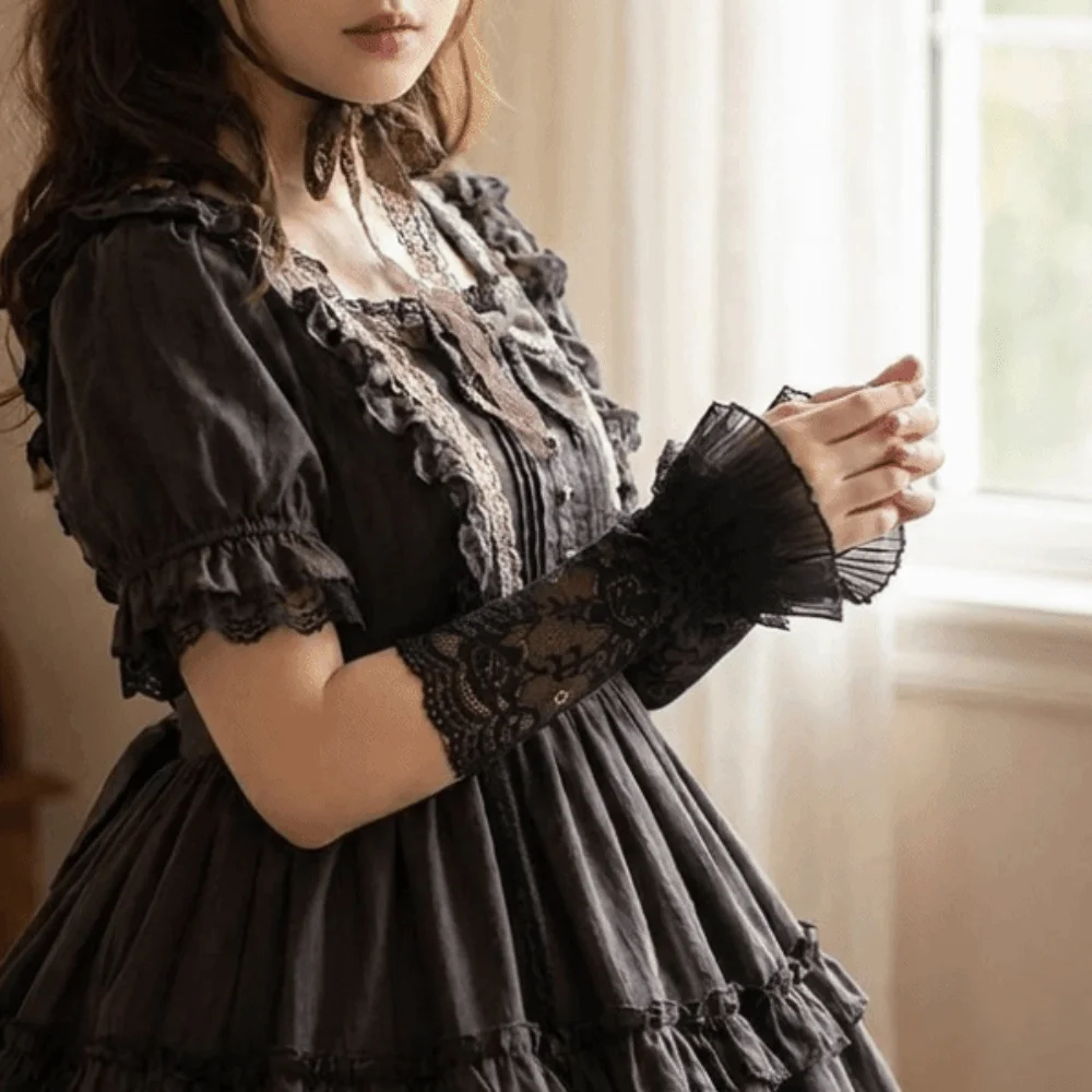 

Vintage Lace Trim Lace Arm Sleeves Mesh Ruffle Cuffs Wrist Sleeves Floral Embroidered Breathable Fingerless Gloves Lolita Decor
