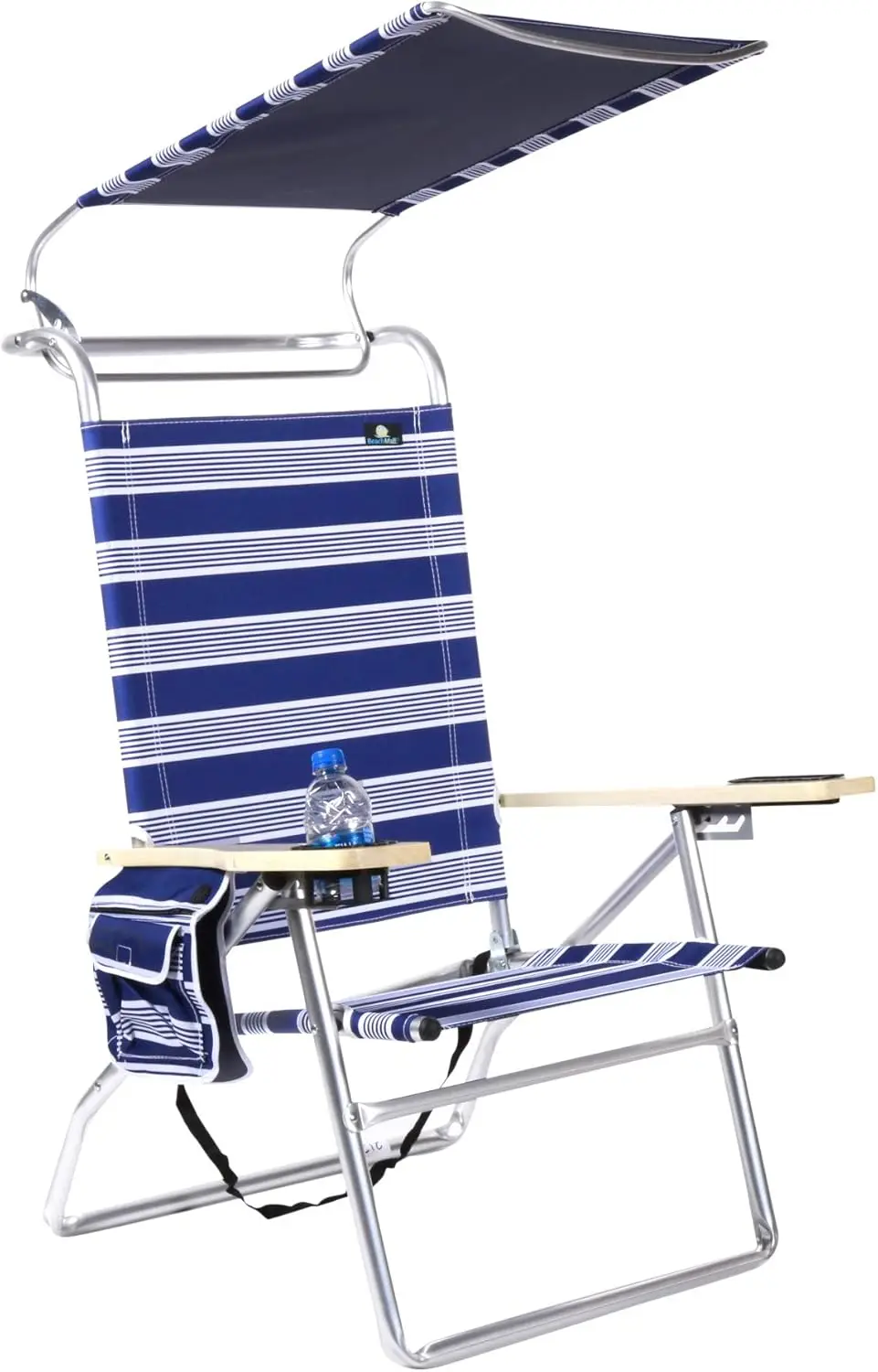 4 Reclining Positions Lightweight High Aluminum Beach Chair with Canopy Shade for Adults, Drink Holder, Storage Pouch