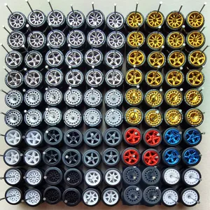 50 conjuntos (para 50 carros) 11mm/14mm tamanho 1/64 rodas de carro de liga com pneus de borracha para 1:64 matchbox/domeka/hw/mini carros modelo off-road 12 principais vendas pneus de borracha pra miniaturas - №9