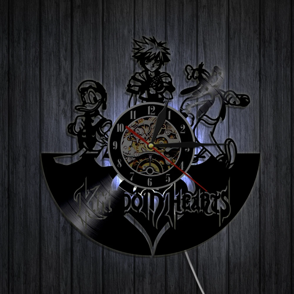 قلوب Keyblade الحرب مسجل فينيل ساعة حائط لغرفة النوم أنيمي ألعاب ديكور المنزل لعبة فيديو شخصية أمينية ساعة كوارتز صامتة