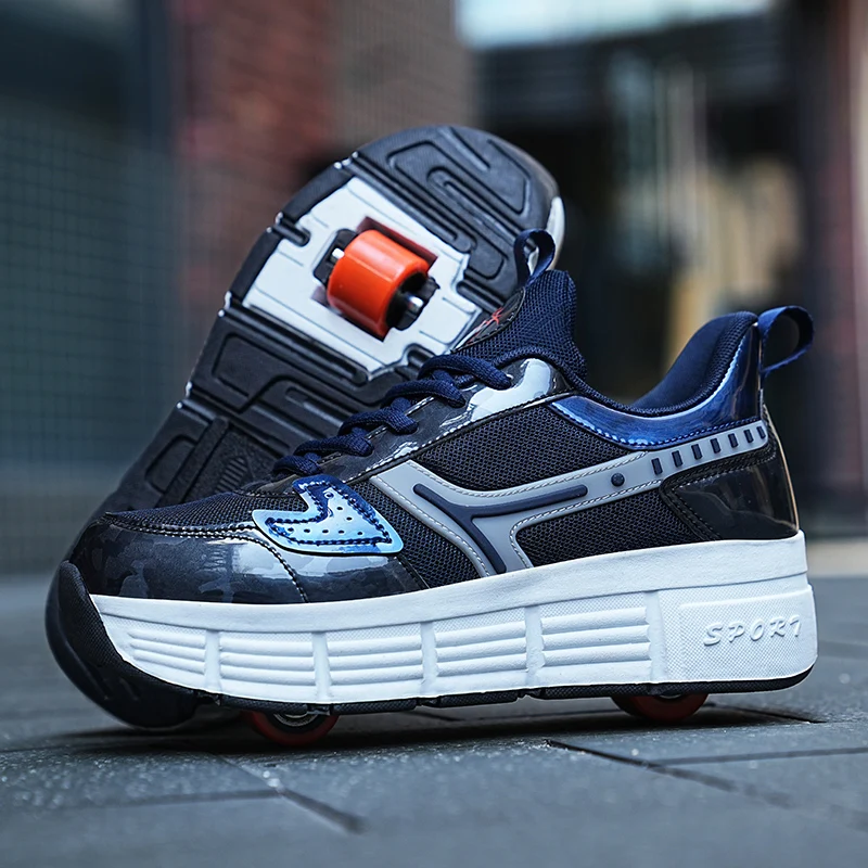Youth Roller Shoes With 2 Wheels Retractable High Quality Street Boys Girls Deformation Walking Semi Professional Skate Shoes