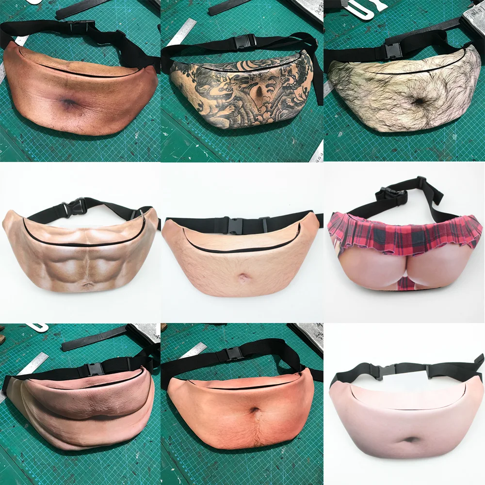 Beer Novelty Fun Men Women Dad Bag Body Waist Bags Fat Hairy Belly Fanny Pack Fashion Sports Belt Bags