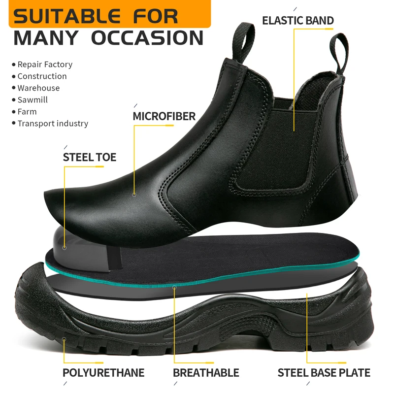 Waterproof Work Boots Safety Shoes Men Wear Resistant Non-slip Leather Boots Protection Shoes Puncture-Proof Indestructible Shoe