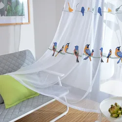 American Pastoral Birds Embroidered Sheer Curtain For Living Room Bedroom White Transparent Window Tulle For Kitchen Home Decor