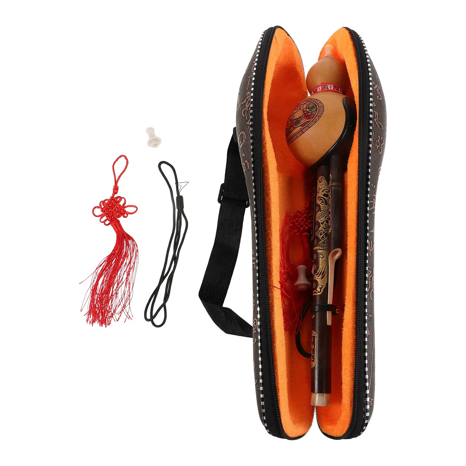 Chinese Hulusi Bamboo Gourd Cucurbit Flute Key of C Ethnic Starter Music Instrument with Protective Case for Beginners