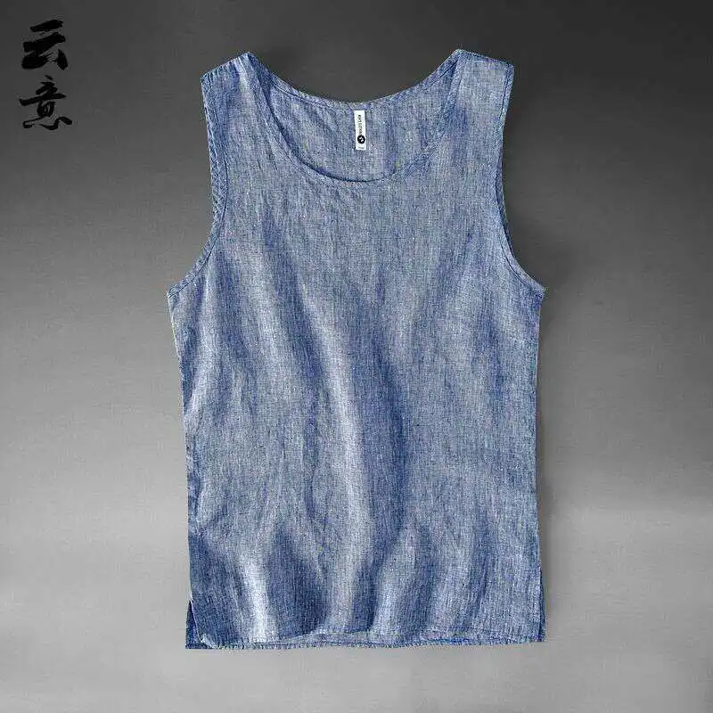

Men's Pure Linen Vest Summer Thin Large Size Beach Loose Sleeveless Linen Material Sweatshirt Pure Color Shoulder Pad