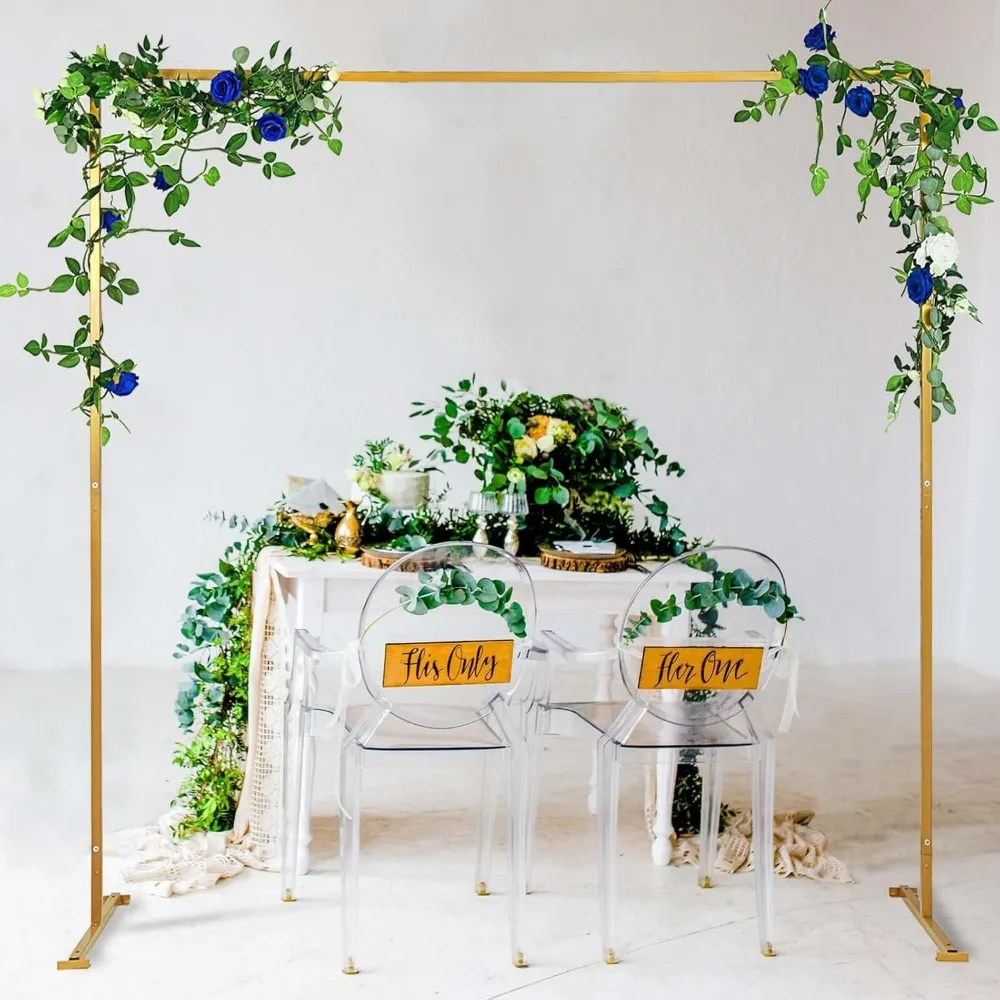 

8Ft x 8Ft Gold Metal Wedding Arch, Photo Booth, Ceremony Backdrop Stand - 100 Lbs Capacity