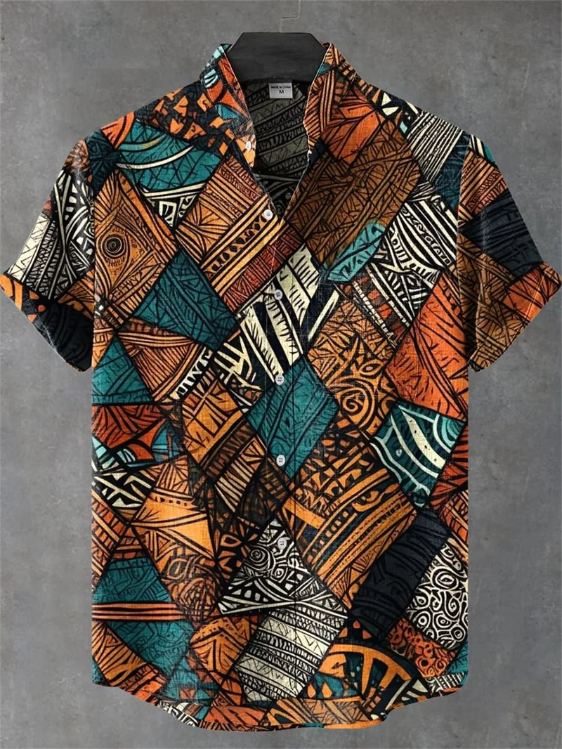 Men's Short Sleeve Linen 100% Shirt 3D Octopus Print Funny Art Hawaiian Leaf Flip-Collar Shirt New Collection