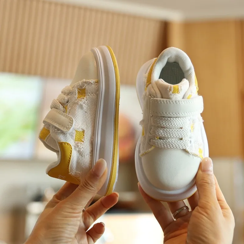 JGSHOWKITO New Kids Canvas Sneakers Raw Edge Patchwork Causal Shoes for Boys Girls School Non-slip Soft Children Walking Shoes