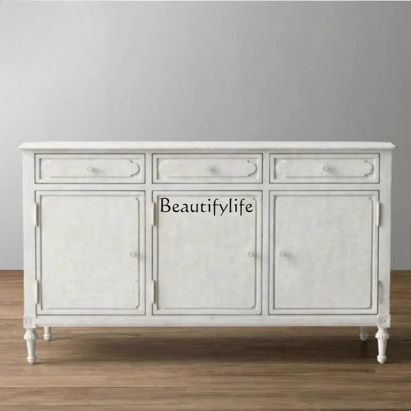 

American French solid wood side cabinet, retro white Mediterranean entrance shoe cabinet