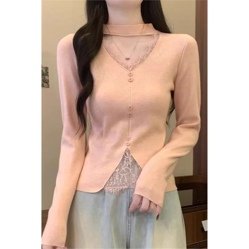 

Шикарный вязаный свитер V-Ne Hanging Ne, женский, осень-зима 202, новый кружевной внутренний свитер, основа irt French Sle Slim...