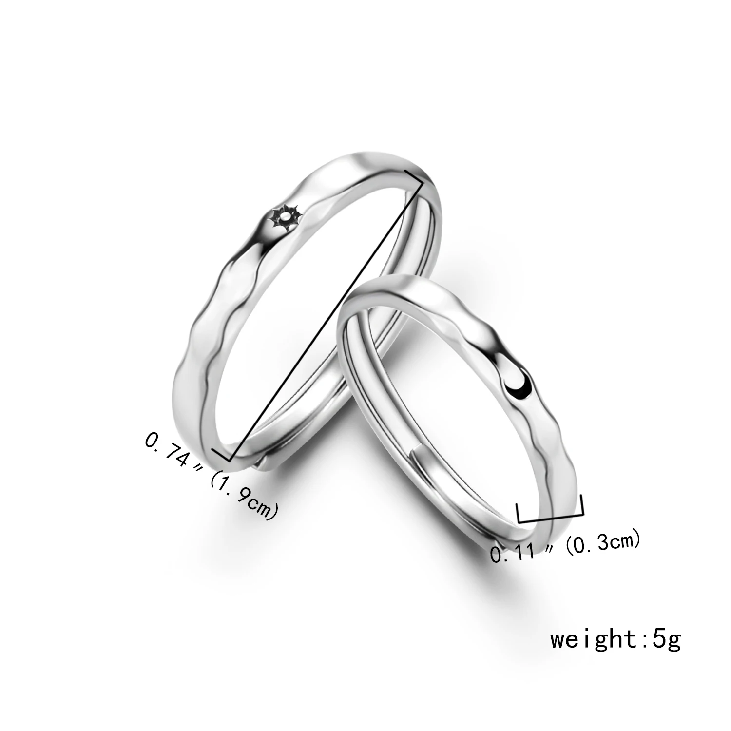 Klassischer offener Paarring mit Sonne und Mond für Damen und Herren, romantisch, schwarz, weiß, passender Fingerring-Set, Schmuck, Hochzeitstag, Geschenke – Detail 22