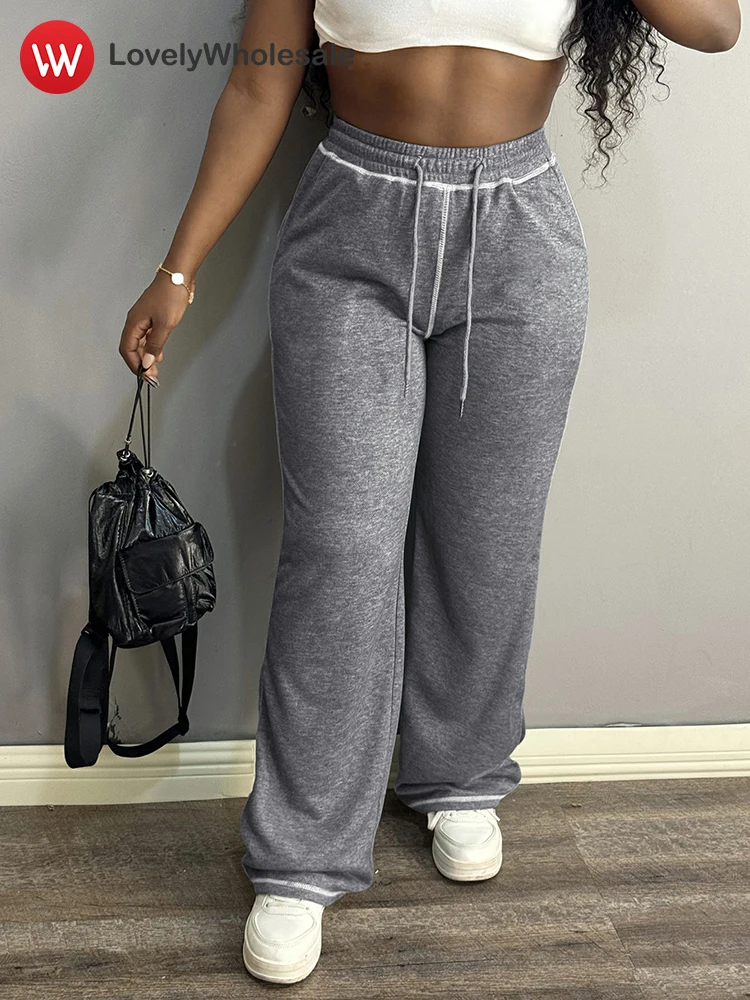 LW Casual Sweatpants Women 2024 Autumn Winter Wide Leg Baggy Straight Pants Woman Solid Basic Comfort Drawstring Track Pant Lady