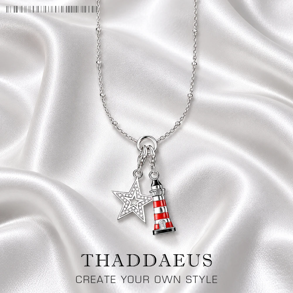 Charm Necklace Star & Lighthouse,Summer Fashion Jewelry Europe 925 Sterling Silver Bijoux Trendy Gift For Women