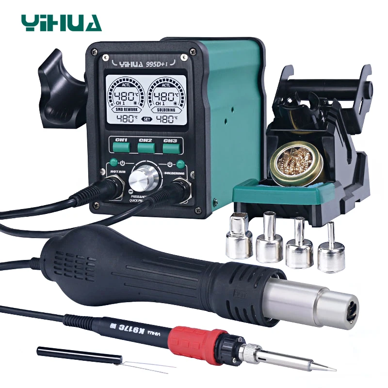 

YIHUA 995D+I New Upgraded 810W Soldering Station LCD Digital Display 2 In 1 Hot Air Gun Rework 110W Soldering Iron Welding Tools