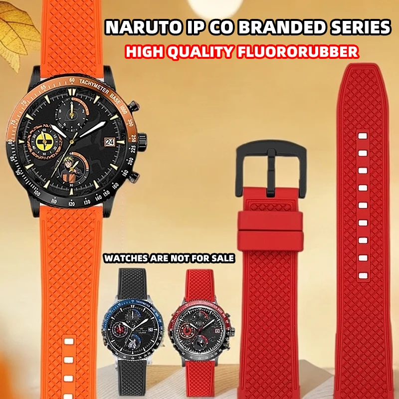 

For Naruto IP Joint Series Waterproof SportsHigh quality fluororubber Soft and Waterproof Men's Watch Strap Black 20mm