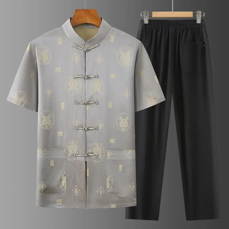 Fashion Chinese style clothing Shirts +trousers 2026 summer Men's High-Quality Single breasted Shirt men Casual Sets  men M-4XL