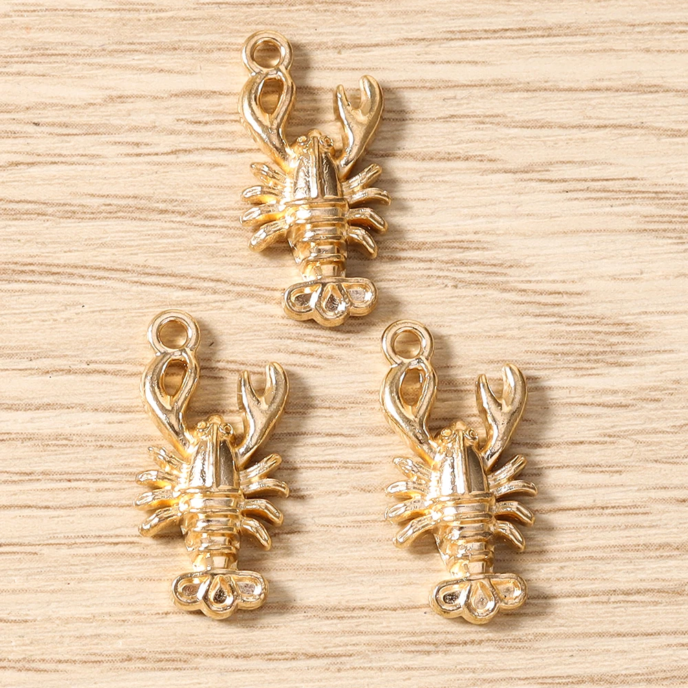 Tusember 10 Stück Anhänger aus Legierung in Goldfarbe mit Seestern-, Hummer- und Muschelmotiven für die Schmuckherstellung, Ohrringe, Halsketten, DIY-Zubehör – Detail 12