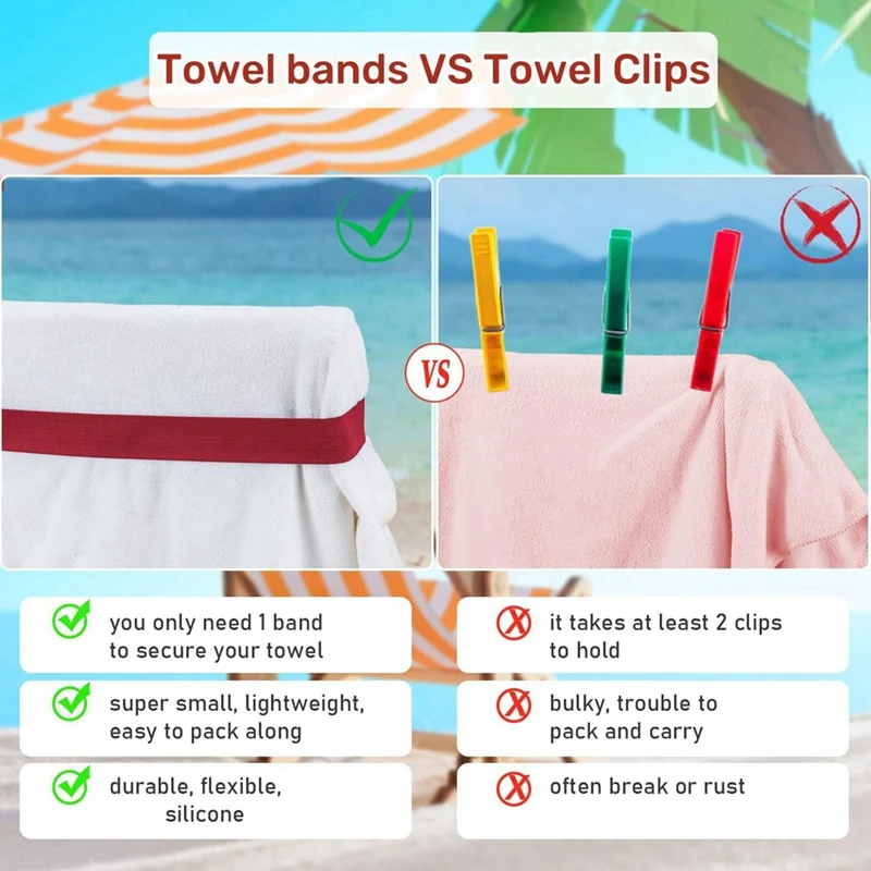 NEW-Beach Towel Bands (4 Pack),Beach Chair, Pool Chairs & Cruise Ship Essentials,The Better Towel Chair Clips Towel Holder