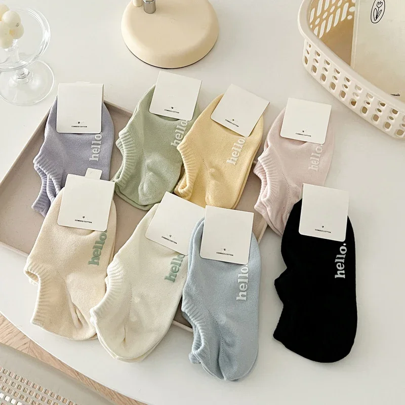 New Women Socks Low-cut Spring Summer Candy Color Cotton Anti-slip Socks Colorful Breathable No Show Short Socks Girls Casual