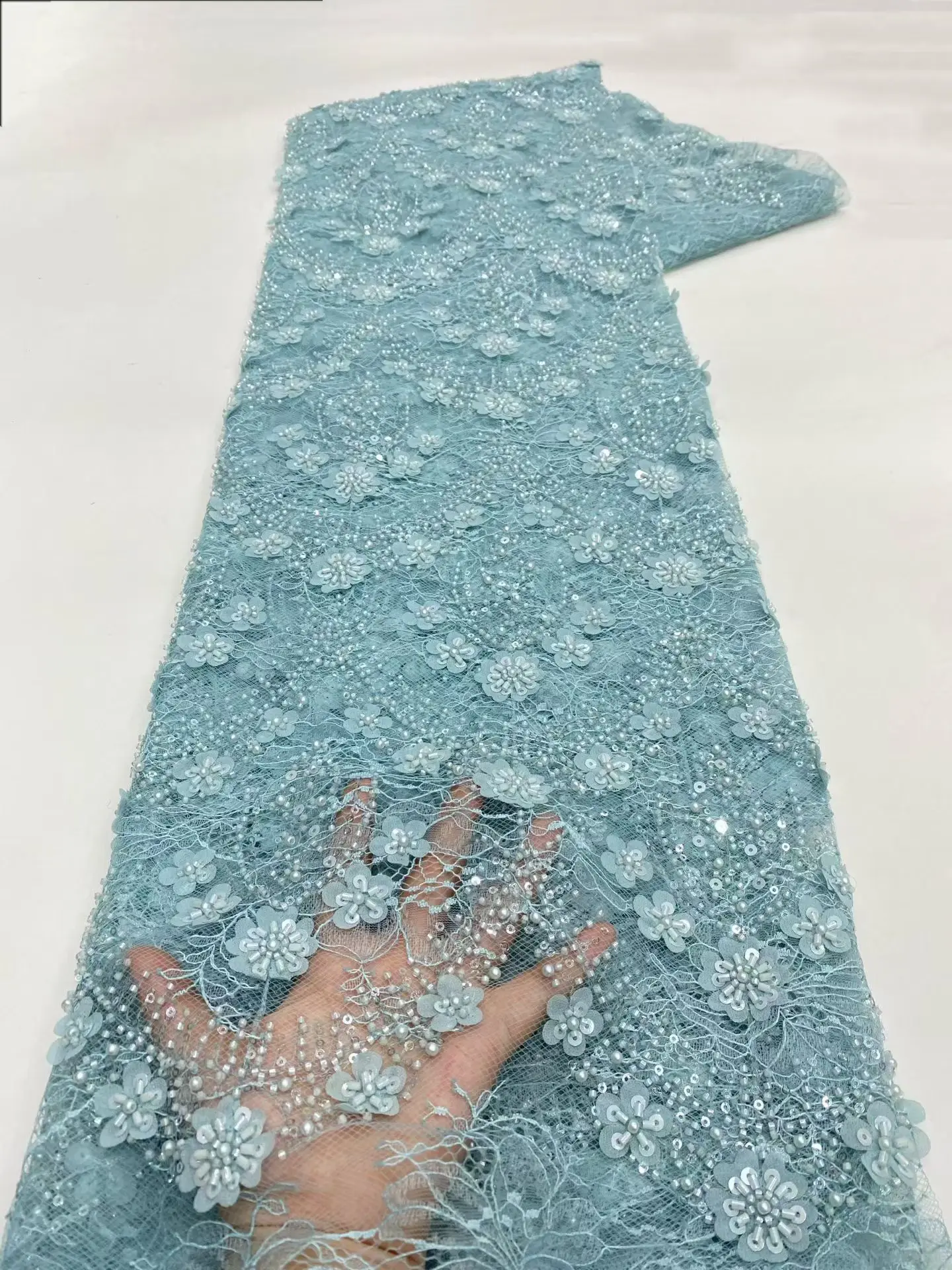 

Новый дизайн, роскошная африканская кружевная ткань с тяжелыми бусинами и пайетками, 2026, высококачественная французская кружевная ткань с бисером для женских платьев KXX26131