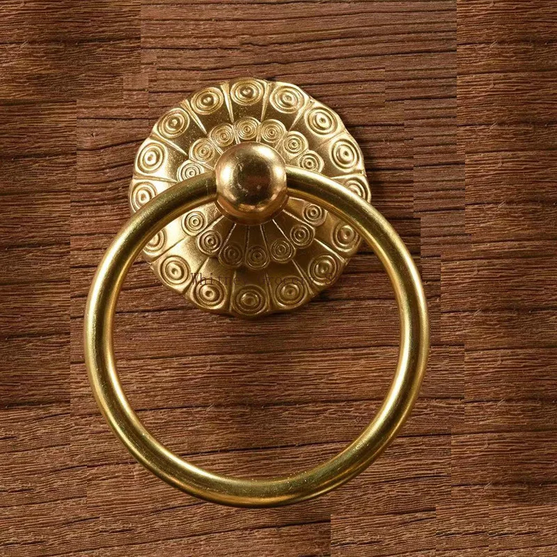Small Vintage Door Ring Knocker Brass Old Knob for Cabinet Classics Gate Round Ring Handle Retro Entrence Door Knock Home Decor