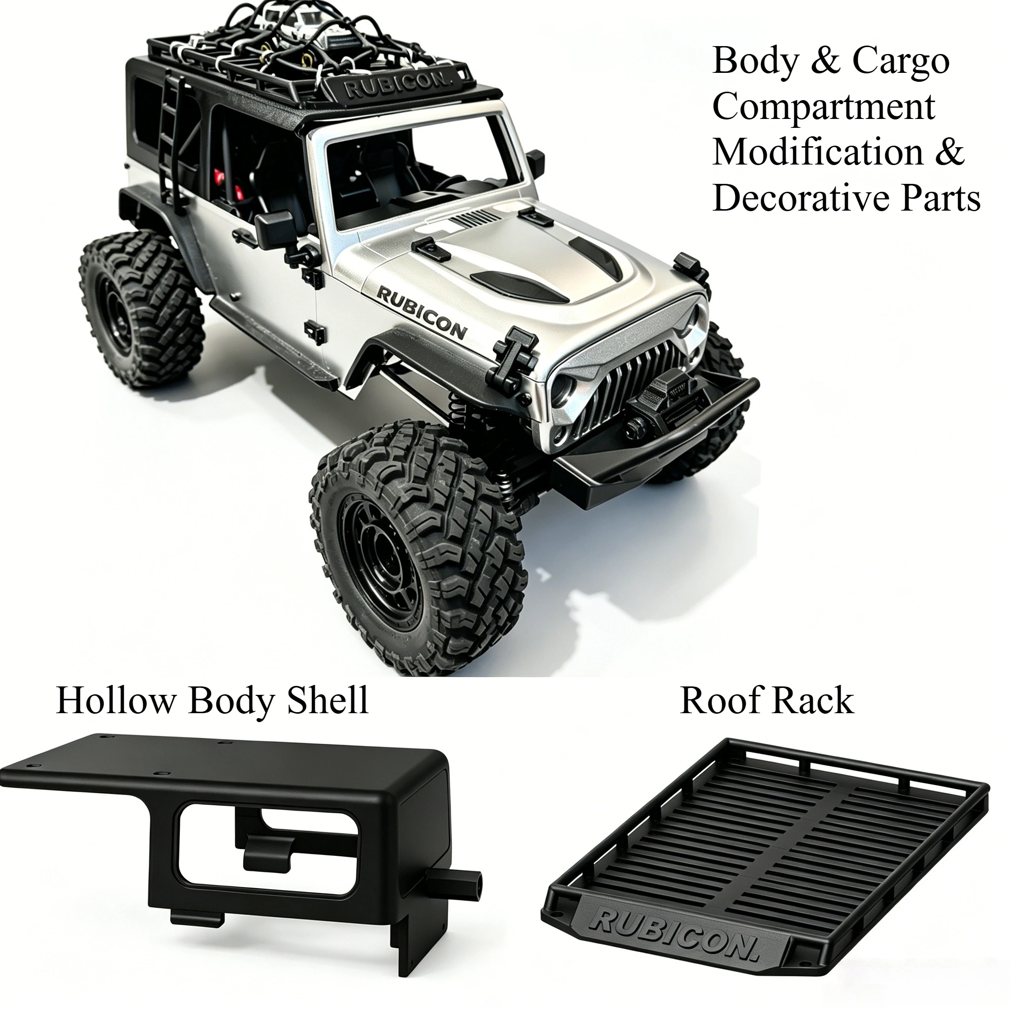 1/12 RC Rock Crawler Hollow Body Shell Set For MJX H12Y/ Side Guards Roof Rack Rear Bumper Exhaust Pipe Cosmetic Mod Parts