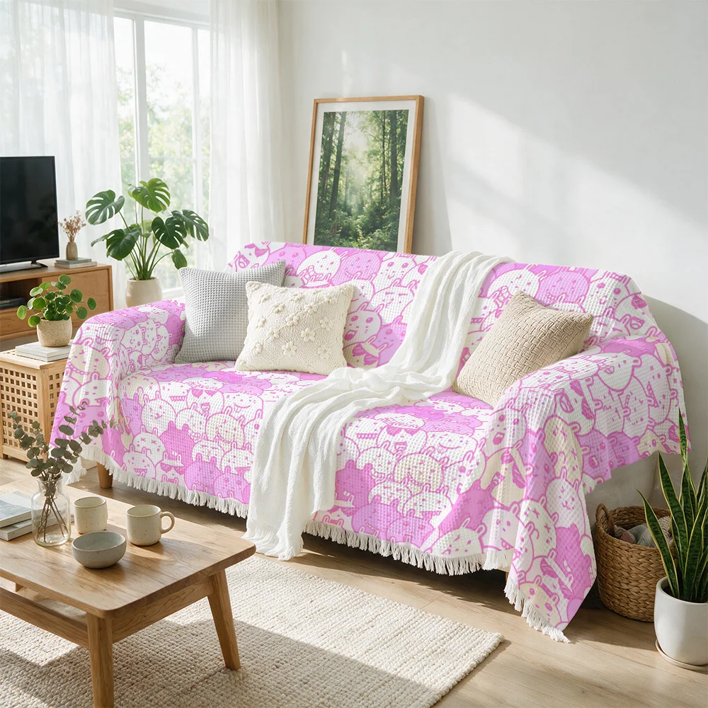 Decorative Plush Throw Sofa Blanket Couch Cover for Living Room Seating Area Cozy Home Decor Cute Pink Animal Print Seasonal Bed