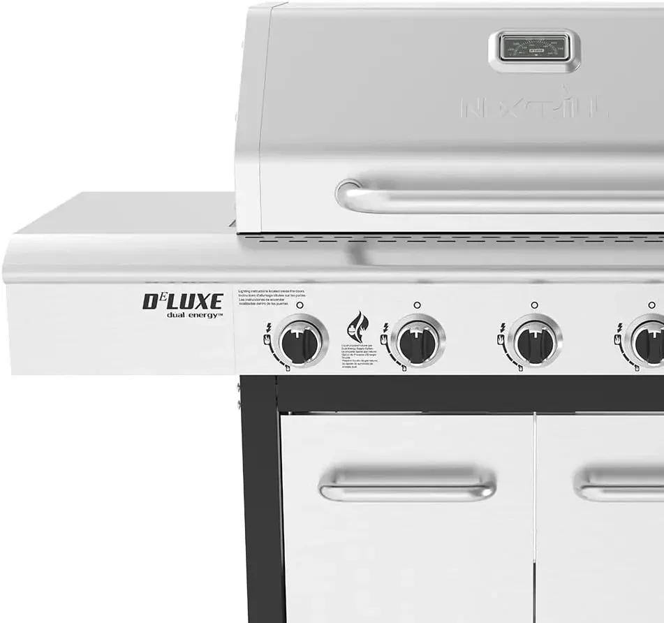 Deluxe 5-Burner Propane Barbecue Gas Grill with Side Table and Ceramic Searing Side Burner, 771 sq. in., 75000 BTUs, Black