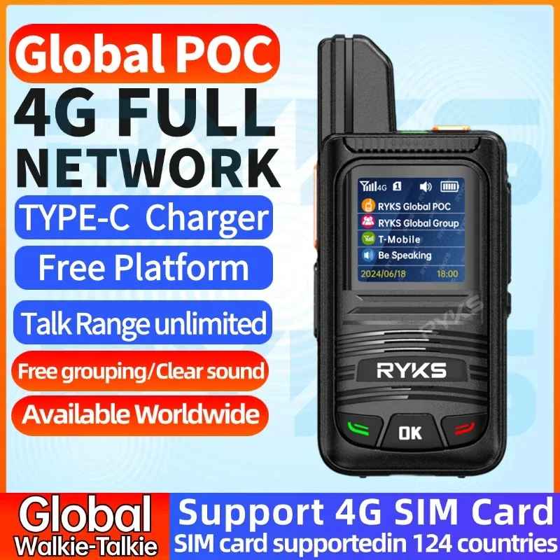 Global-Intercom 4G PoC Walkie talkie Internet radios bidireccionales tarjeta Sim walkie talkie de largo alcance 5000km par GPS jamón