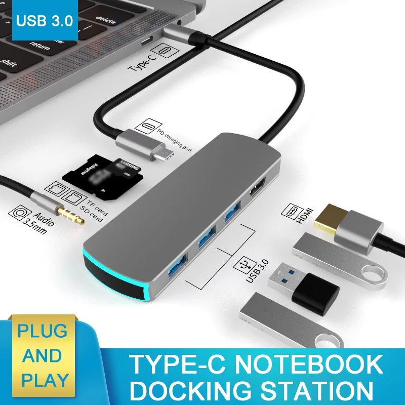 

Адаптер SD-карты, совместимый с 8-в-1 USB C, зарядка, высокоскоростная 3 USB 3.0 для ПК, ноутбуков, аксессуары, адаптер USB C, многопортовый