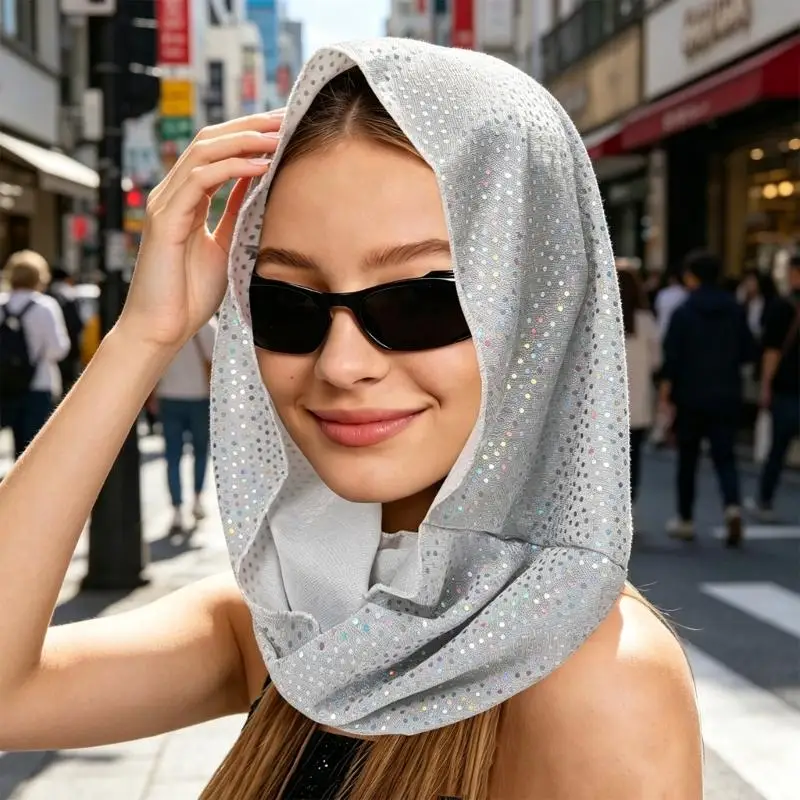 

A52E Sparkly Sequins Knitted Hat Glitters Scarf Headwrap Hat for Women Men Fashion
