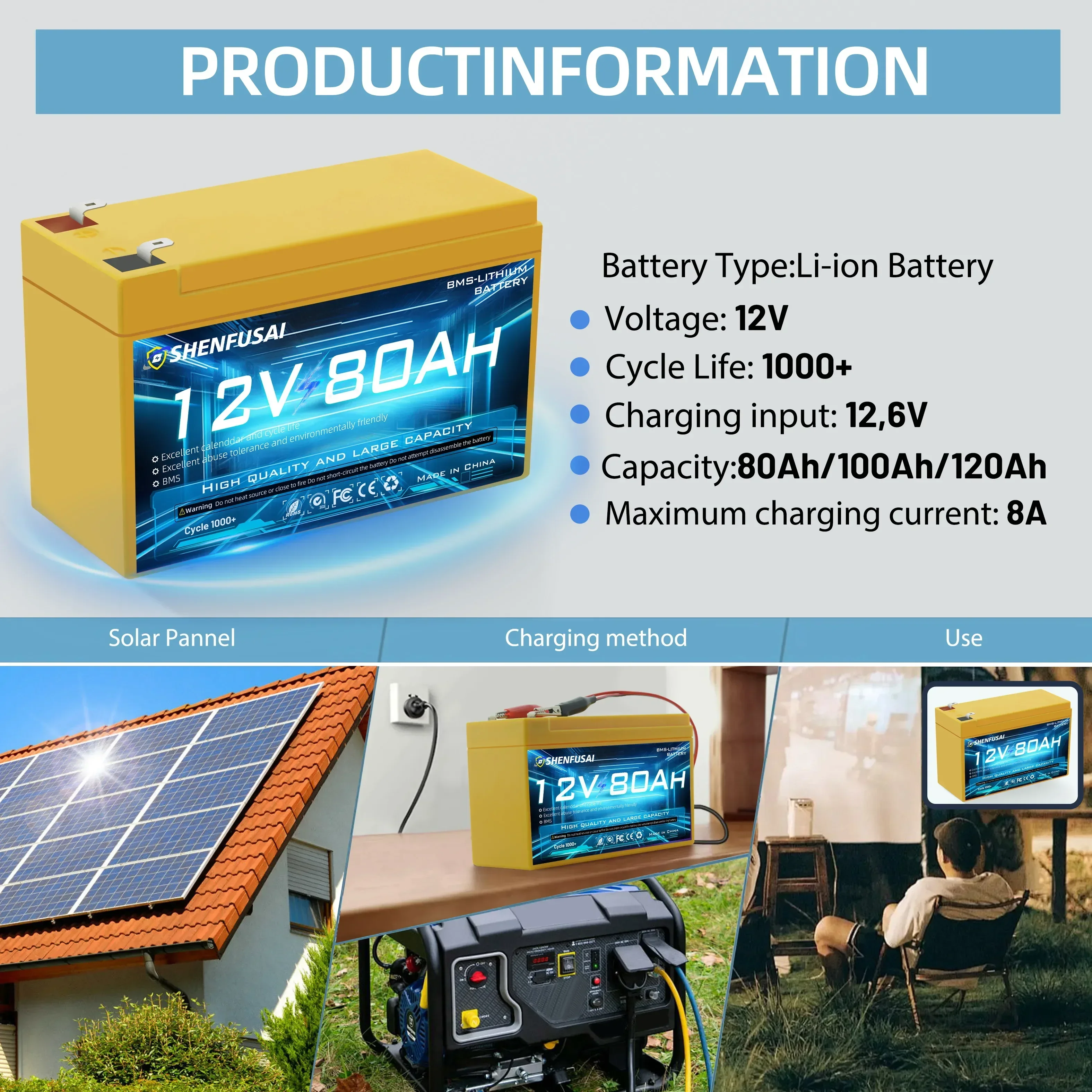 18650 12V 80Ah Li Ion Battery Upgraded Lithium Battery Pack  Built-in BMS 30A High Current For solar cell 100Ah/80Ah