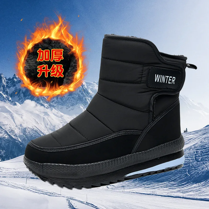 Botas de nieve de invierno con plataforma para hombre, botas Ankel de talla grande 46, zapatos informales de felpa para hombre, botas de piel cálidas antideslizantes para hombre, zapatos impermeables