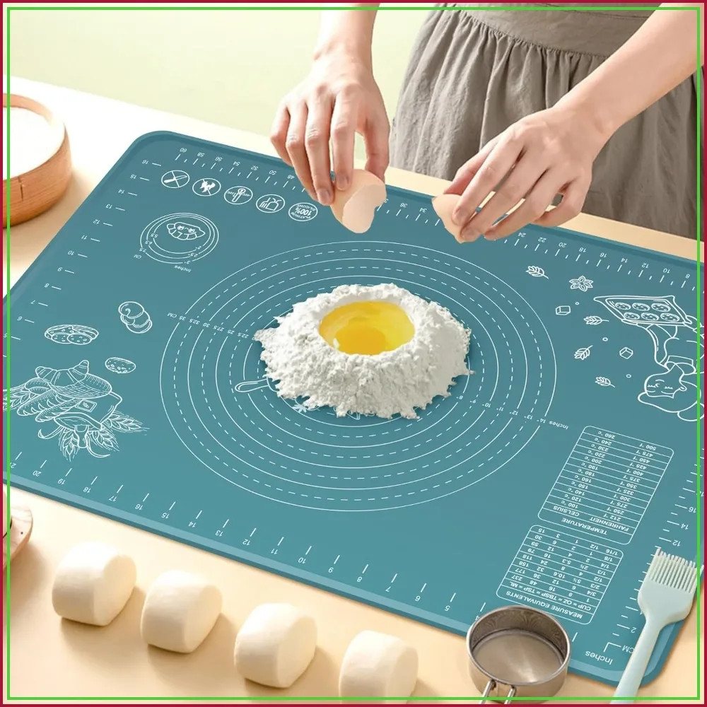 Extra Thick Non Stick Silicone Pastry Mat 32" x 24" with Measurements & Edge Heightening, Food Grade Baking Mat for Pastry, Bread, Cookies, Pizza, Fondant, Pasta