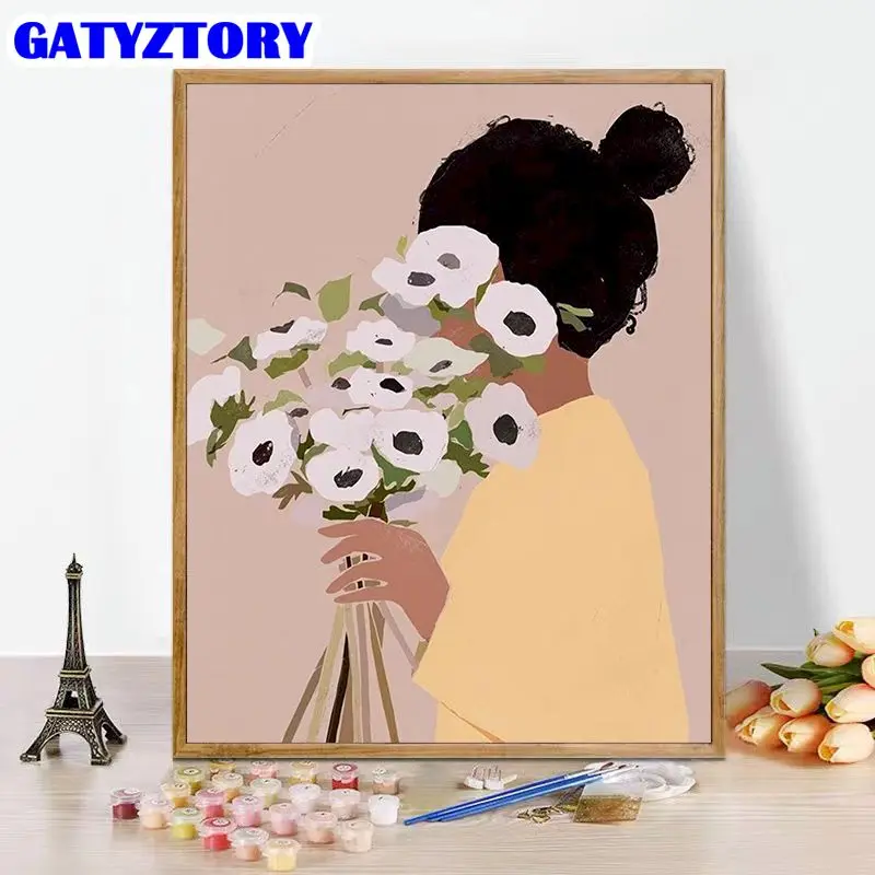 

GATYZTORY Frame Painting By Numbers Kits The Girl With Flowers Modern Drawing Coloring By Numbers Acrylic Paint For Home Decor