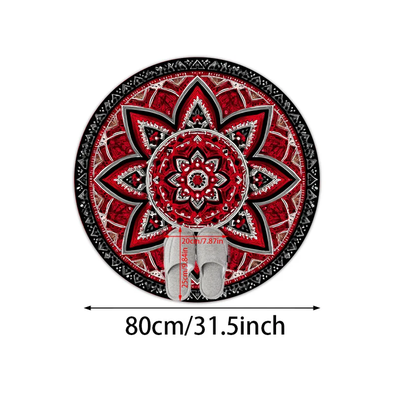 Large Round Bohemian Tribal Mandala Area Rug Red Black Geometric Ethnic Style Floor Decor for Living Room and Bedroom Decoration