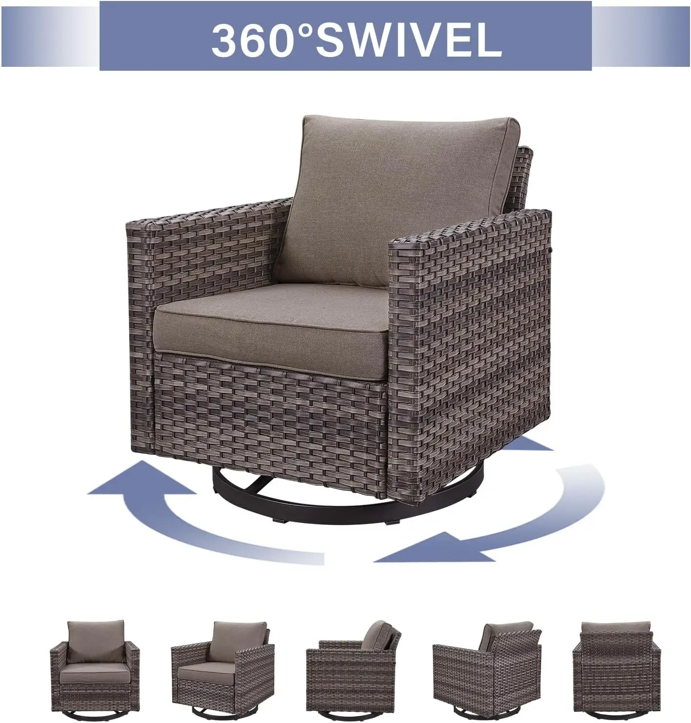 PatioSwivel Chiar Wicker Outdoor Patio Furniture Rattan Rocker with Cushions and Side Table for  Deck Balcony