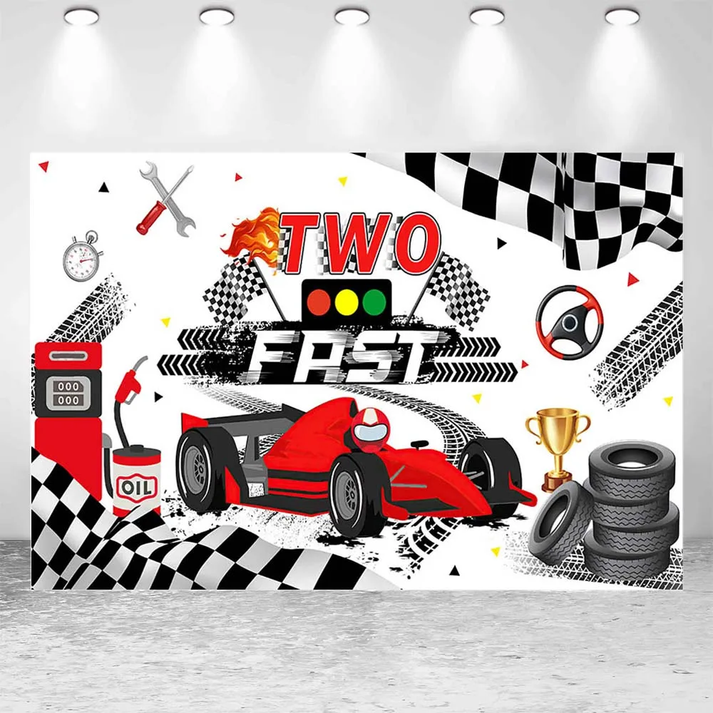 Mocsicka tema Racing bambini compleanno sfondo due veloce rosso sport Car Boy 2nd Birthday Party Decor sfondo Photocall puntelli