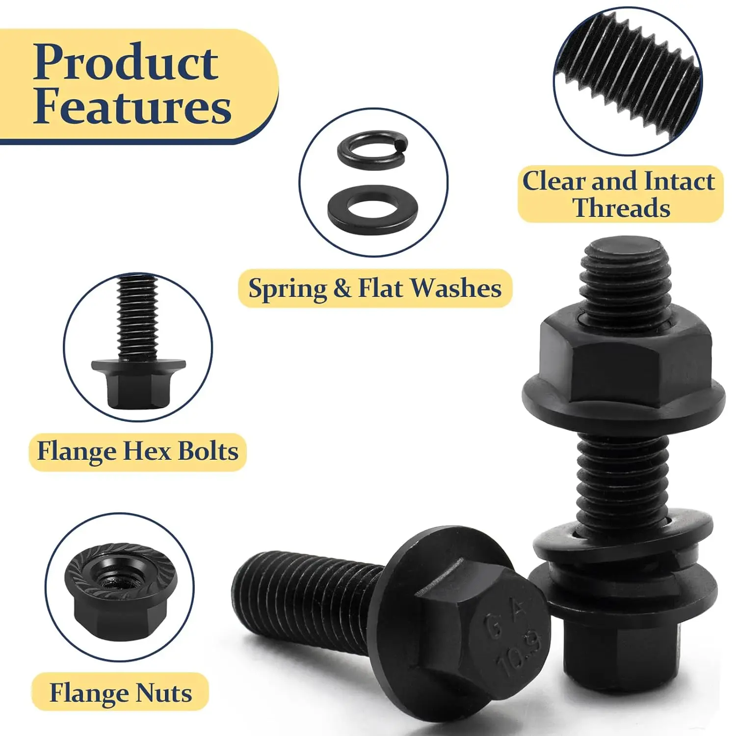 M8-1.25 bolt x (length 16-30mm) flange head bolt combination set (160 pieces) with 8mm bolt, serrated flange nut, washer, alloy