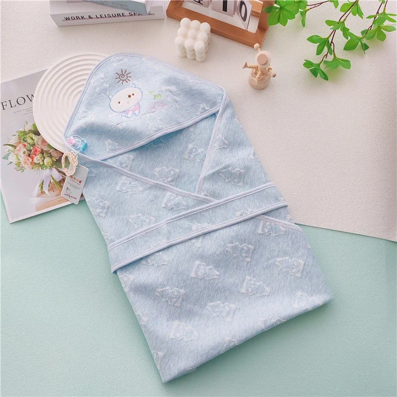 Embroidery Baby Blanket Infant Cotton Square Envelop Swaddle For Newborn Baby Boys Girls Wrap Cartoon Hooded Sleepsack Bed Quilt