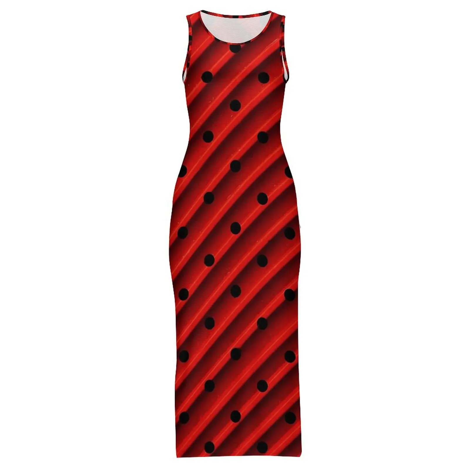 Striped Polka Dot Dress Sleeveless Red And Black Streetwear Maxi Dresses Elegant Bodycon Dress Ladies Graphic Big Size Vestidos