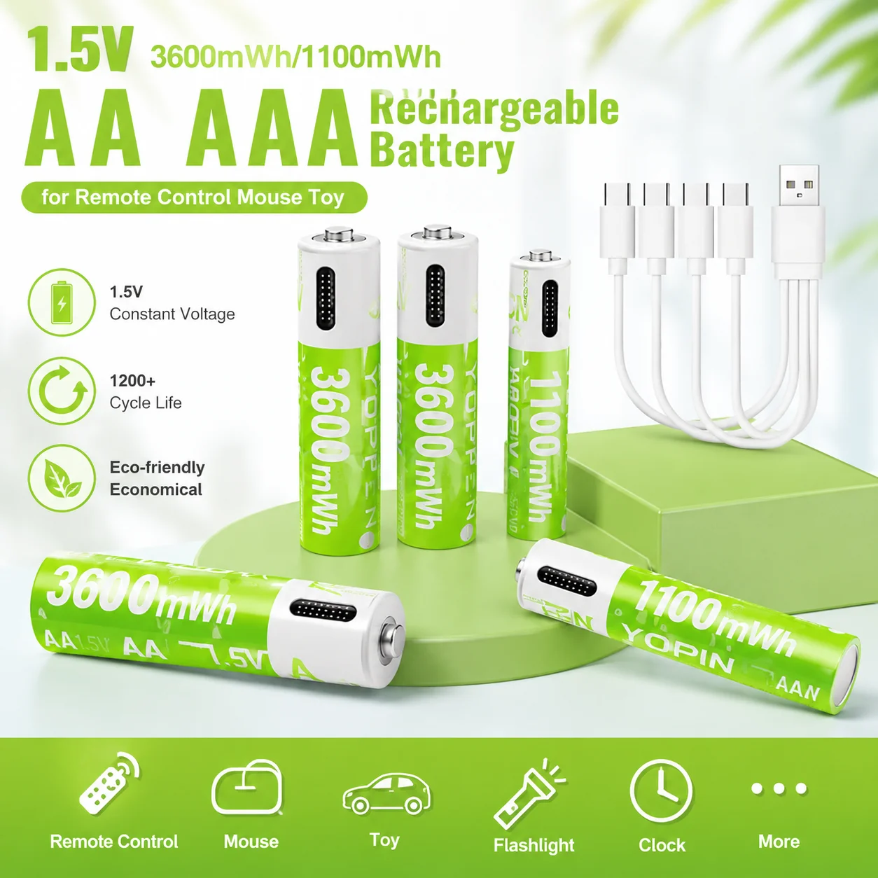 1,5V 3600mWh/1100mWh USB-C AAA AA Wiederaufladbare Batterie Lithium-Ionen-Akkus Hochleistungsbatterie für Fernbedienung Maus Spielzeug
