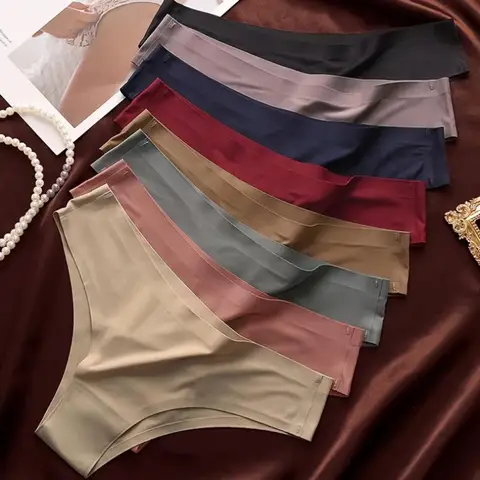 Seamless Panties Women Sexy Underwear Ice Silk Underpants Low Waist G-string Female Soft Solid Ultra-thin Briefs 4 Piece Set