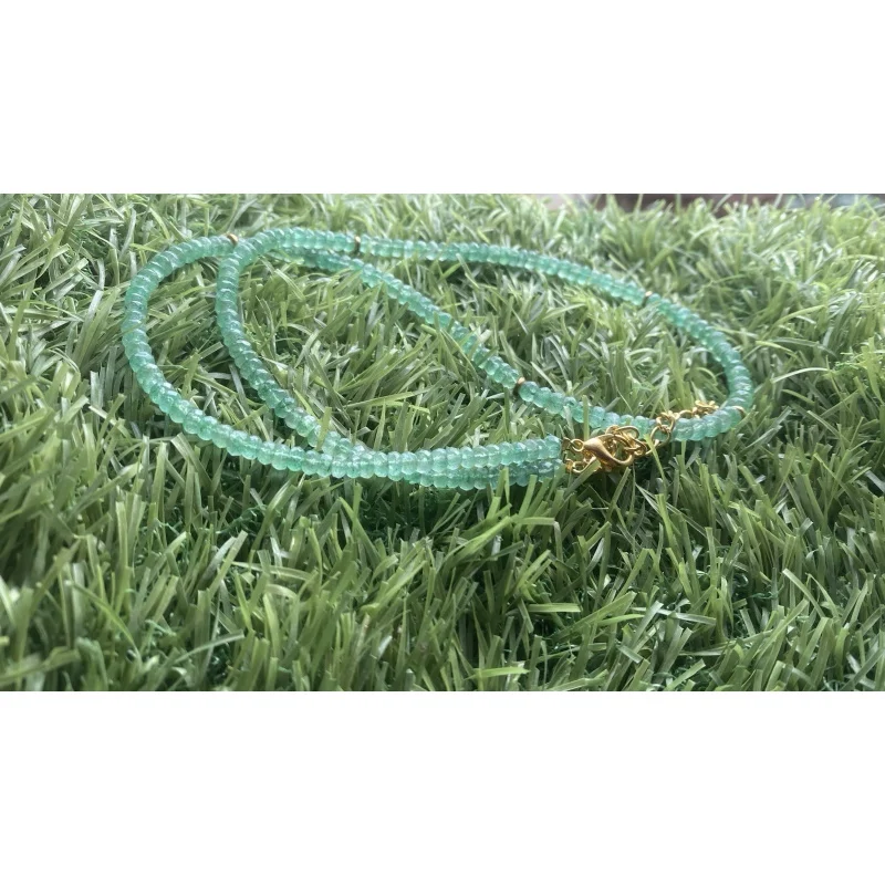 

Emerald Necklace 20” Faceted Green Gemstone Beads with 18k Solid Gold Clasp