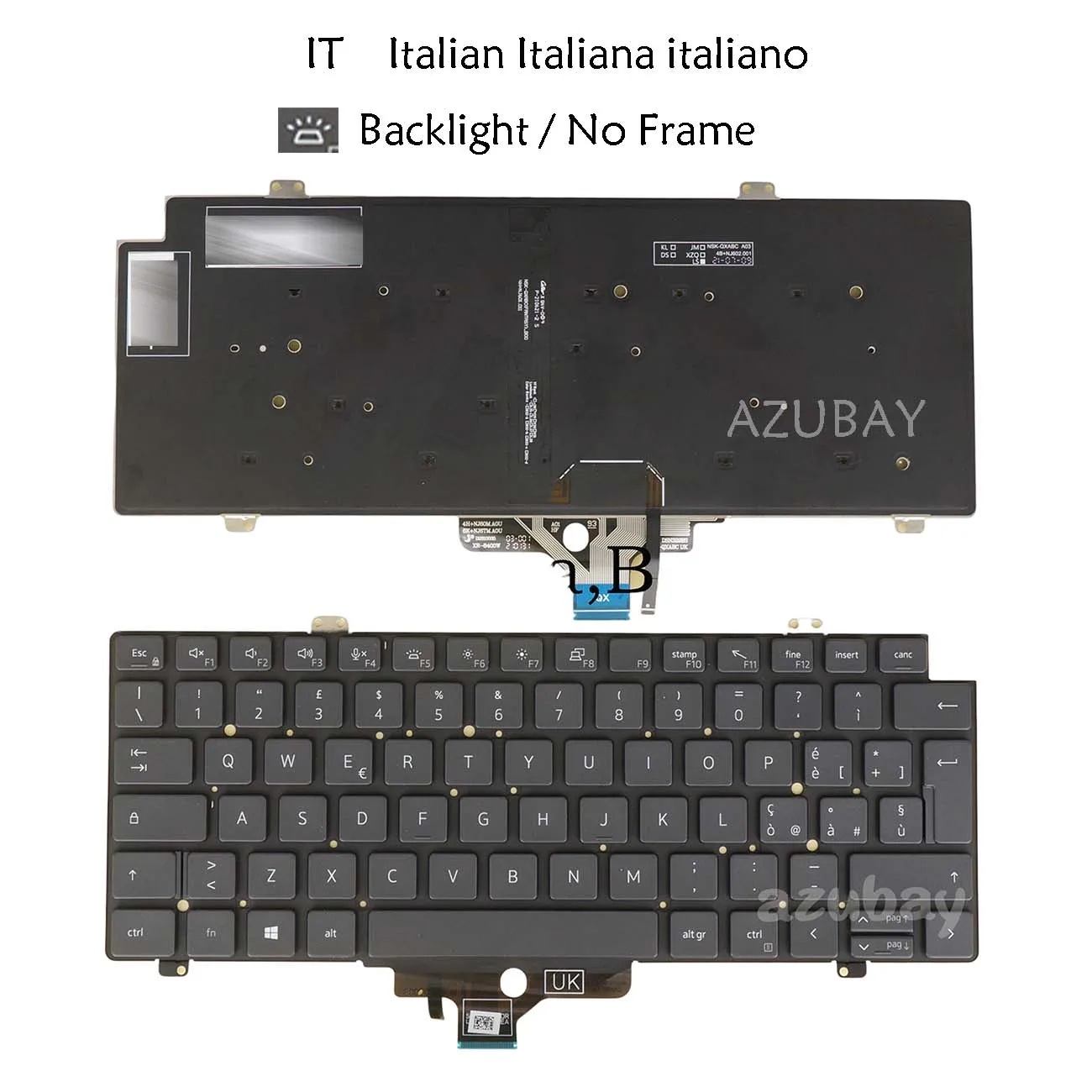 0J6FD8 NSK-QXABC Italian Laptop Keyboard for Dell Latitude Precision 3470 (Year 2022) 3480 (Year 2023), 3490 (Year 2024) Backlit