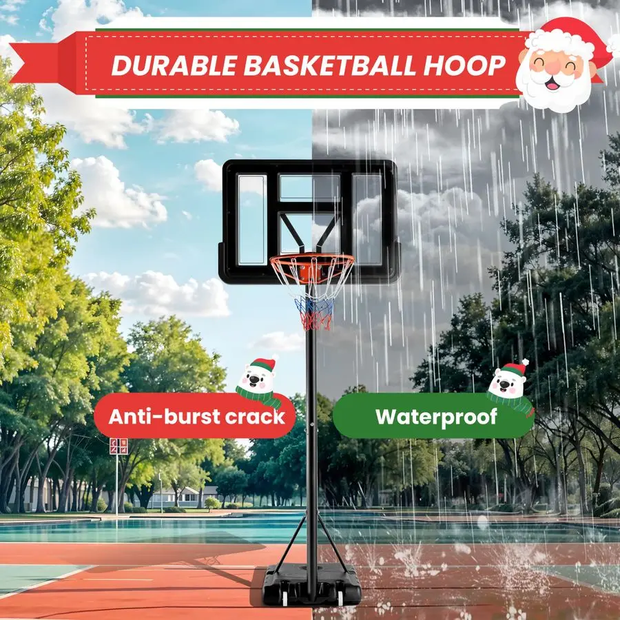 Basketball Hoop Outdoor Adjustable 10ft, Portable Pool Basketball Goal System, 44 Shatterproof Backboard amp Larger Base in Back