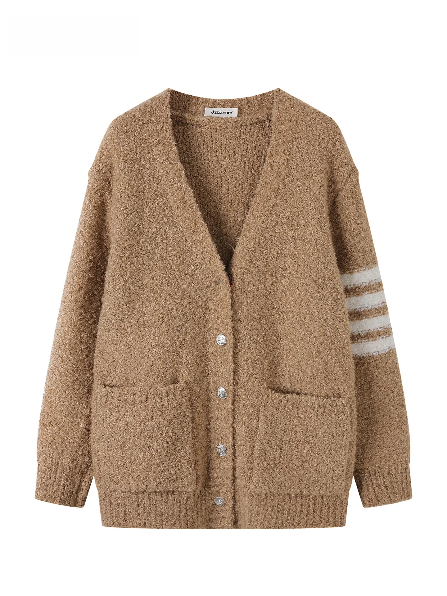 

JZZDEMM Women's Open Cardigan Sweater Outerwear Four Bars Circle Yarn Loose Midi Vintage Sle Commute Faion Autumn Winter