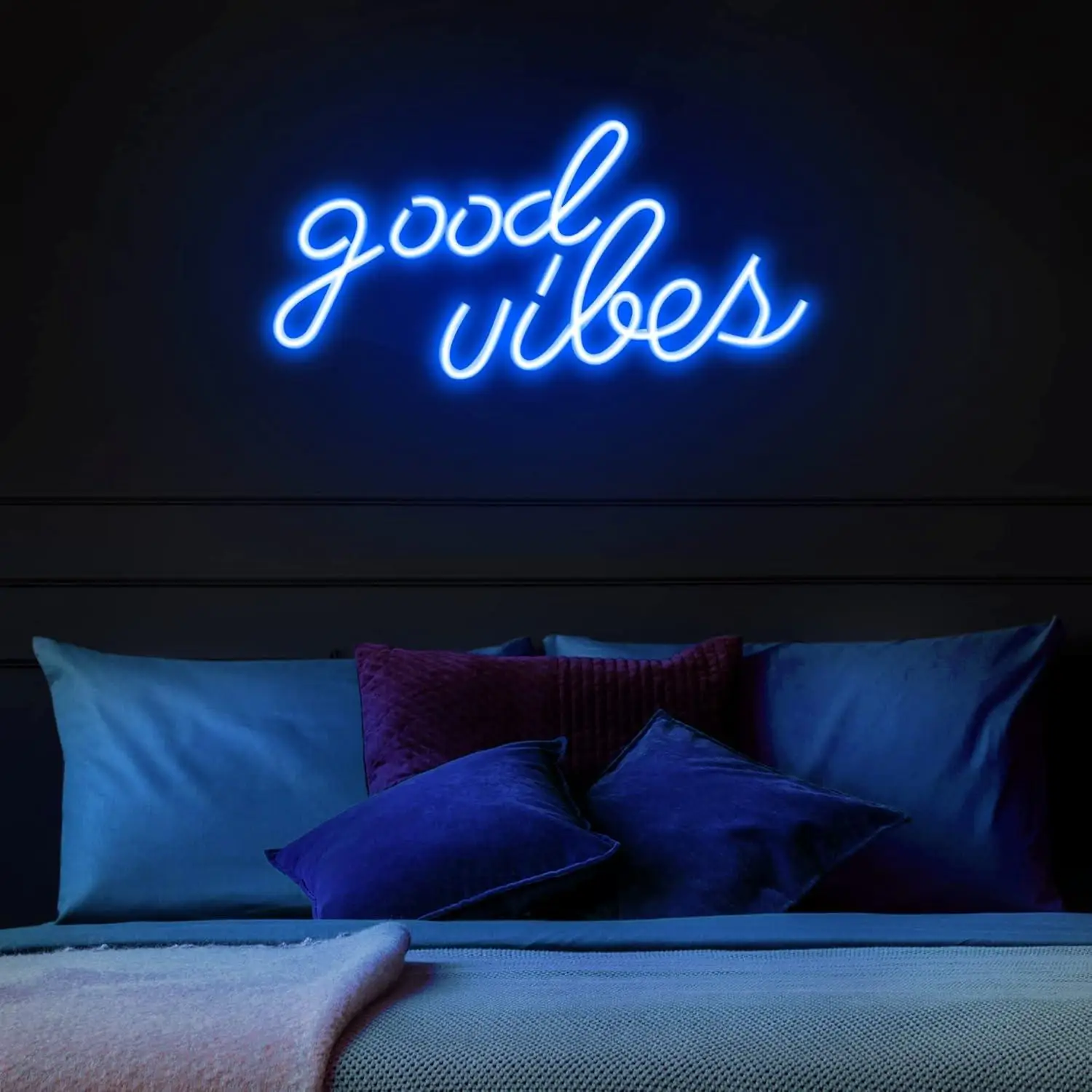 Good Vibes Neon Sign USB Powered LED Dimmable Neon Light for Bedroom Office Coffee Shop Exercise Room Bar Wall Decor Night Light