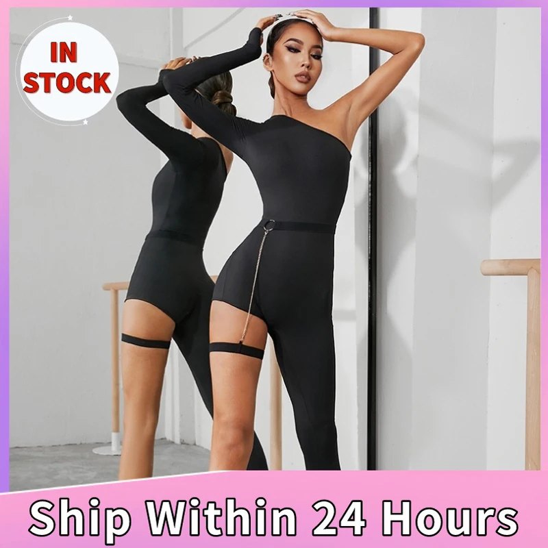 Sexy Diagonal Shoulder One Leg Bodysuit Women Single Sleeve Latin Dance Clothes Practice Costume Stage Performance Wear SL7658